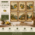 Set of 6 Vintage Italian Lemon Prints, Amalfi Coast Mediterranean Decor (Digital Download)