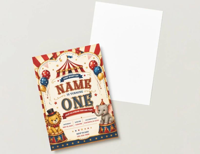 Circus 1st Birthday Invitation Template | Vintage Carnival Party Invite (Digital Download)