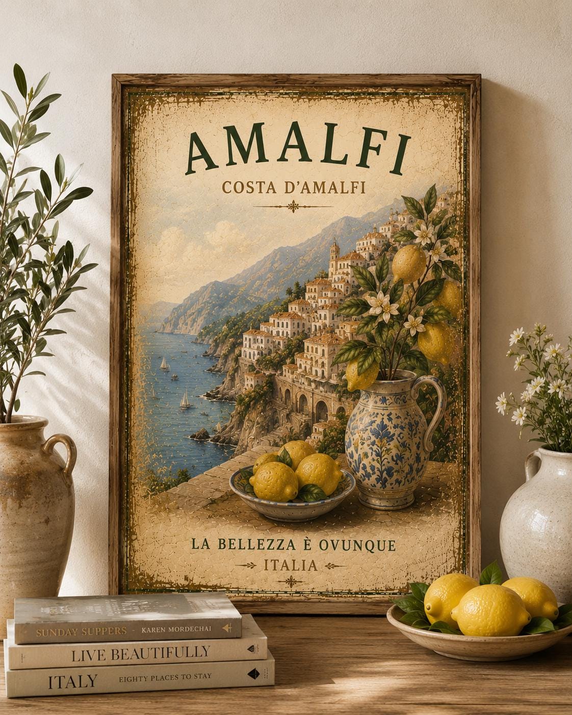 Set of 6 Vintage Italian Lemon Prints, Amalfi Coast Mediterranean Decor (Digital Download)