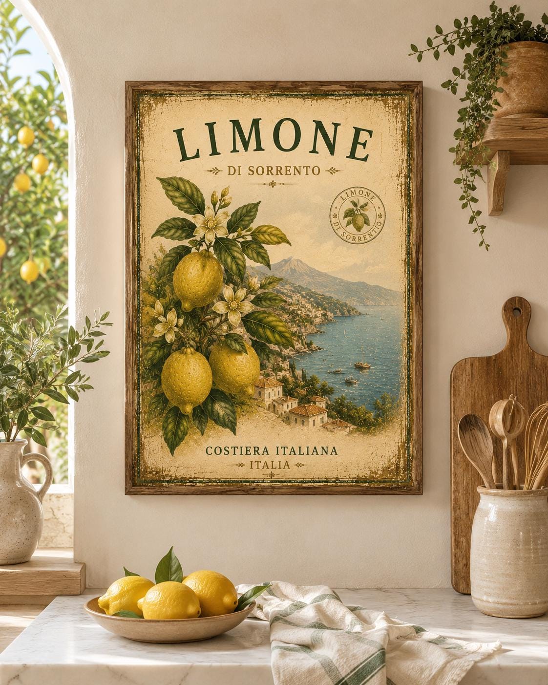 Set of 6 Vintage Italian Lemon Prints, Amalfi Coast Mediterranean Decor (Digital Download)