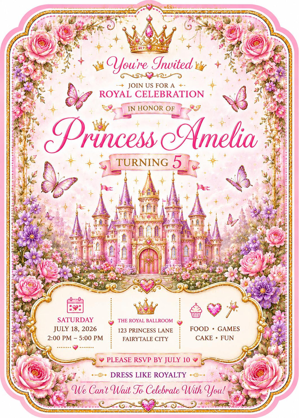 Princess Birthday Party Bundle | Editable Canva Templates (Digital Download)