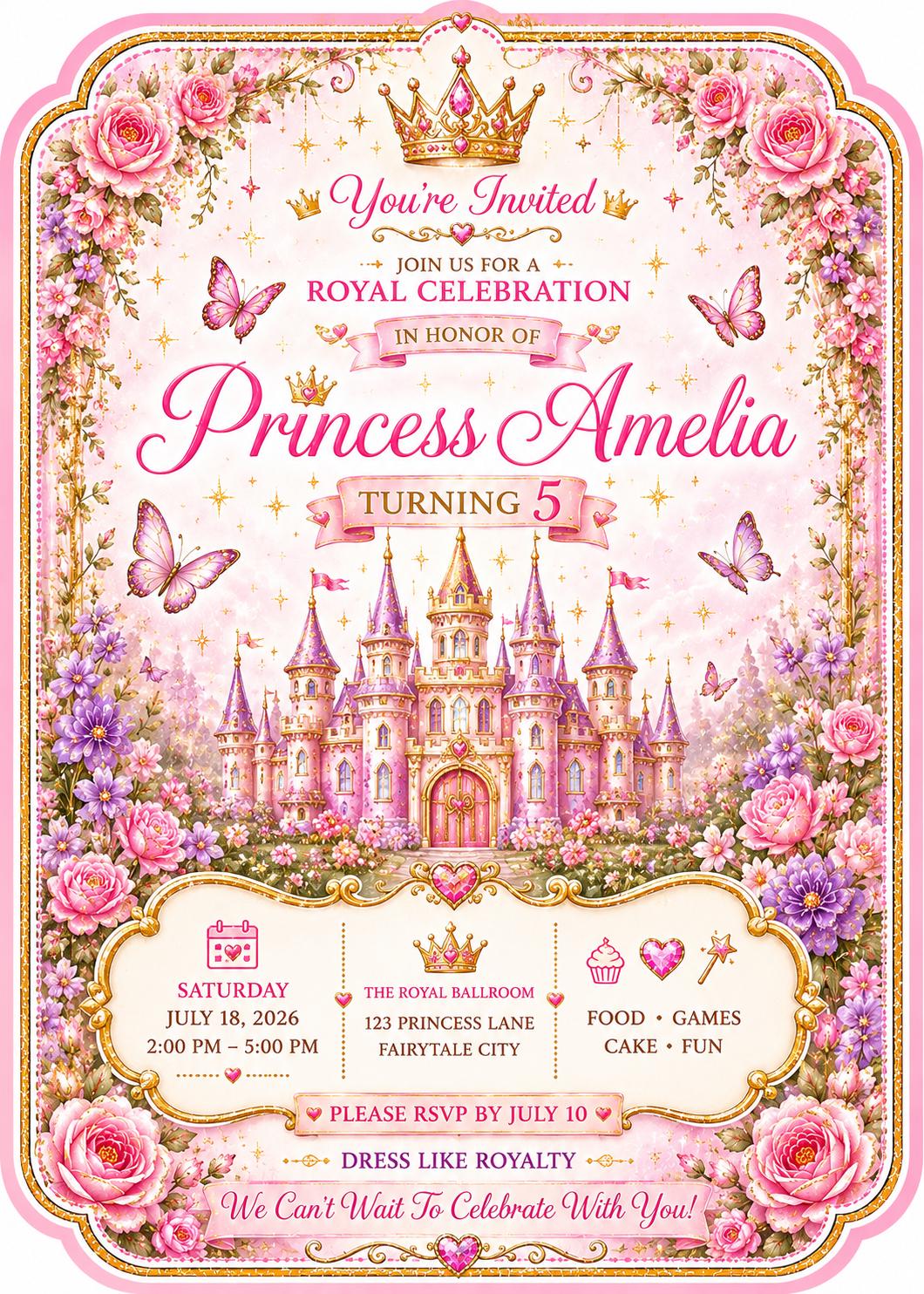 Princess Birthday Party Bundle | Editable Canva Templates (Digital Download)