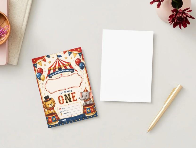 Circus 1st Birthday Invitation Template | Vintage Carnival Party Invite (Digital Download)