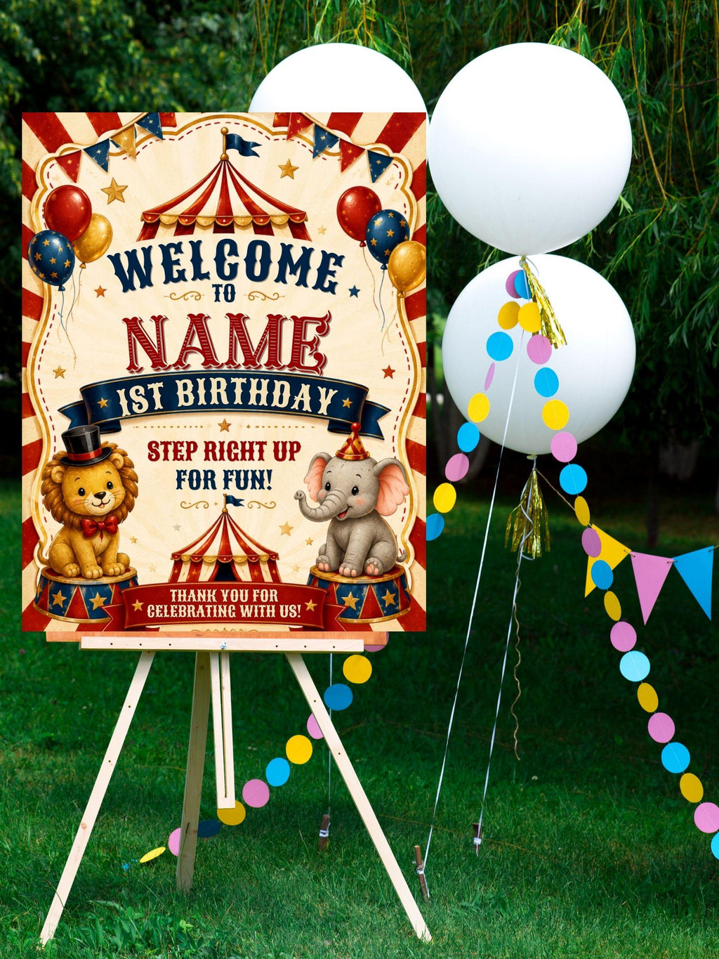 Vintage Circus First Birthday Invitation, Editable Canva Template (Digital Download)