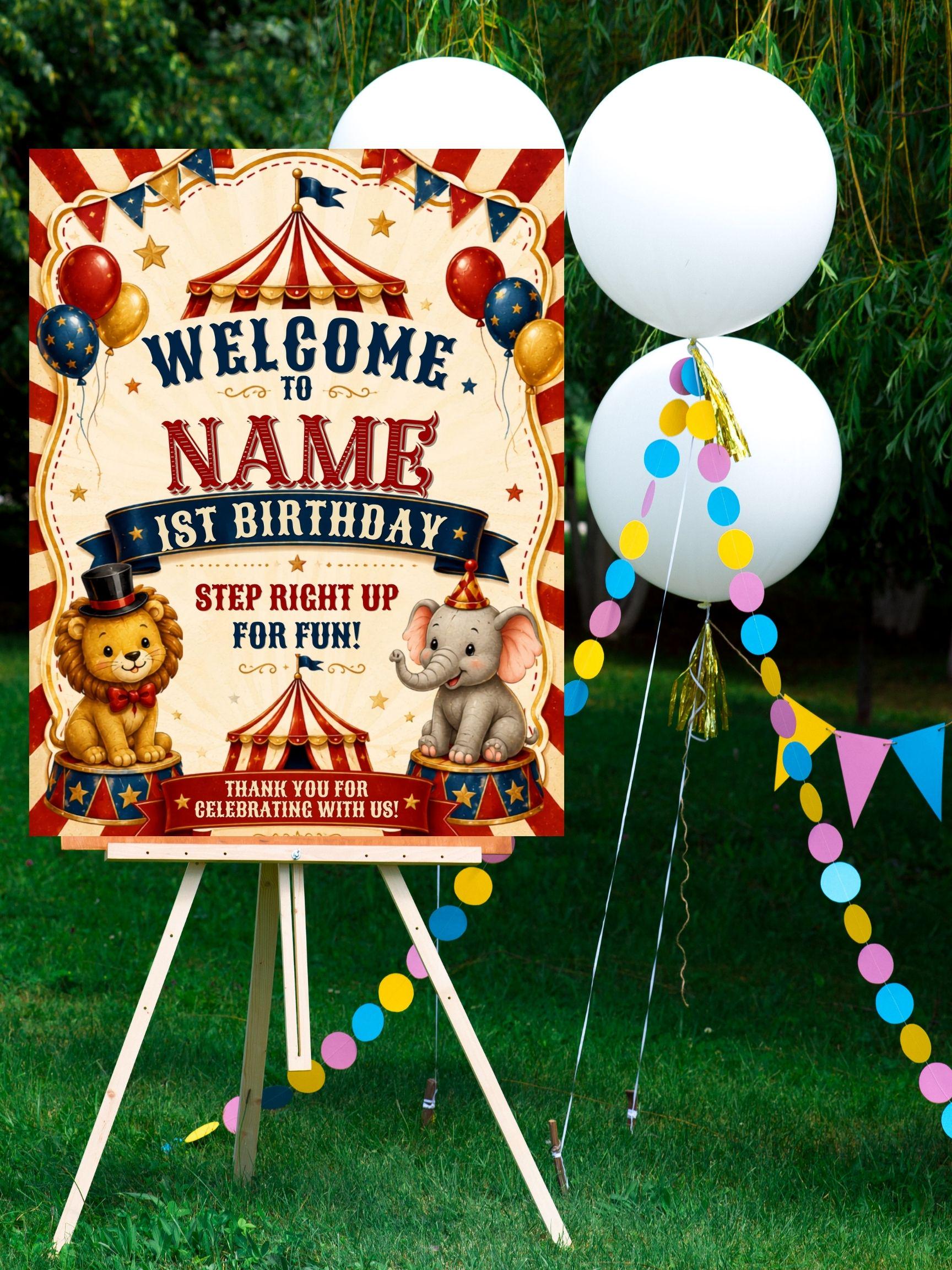 Vintage Circus First Birthday Invitation, Editable Canva Template (Digital Download)