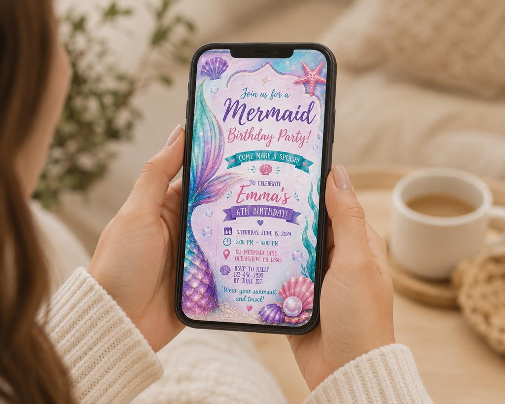 Mermaid Birthday Invitation, Under the Sea Party Template (Digital Download)
