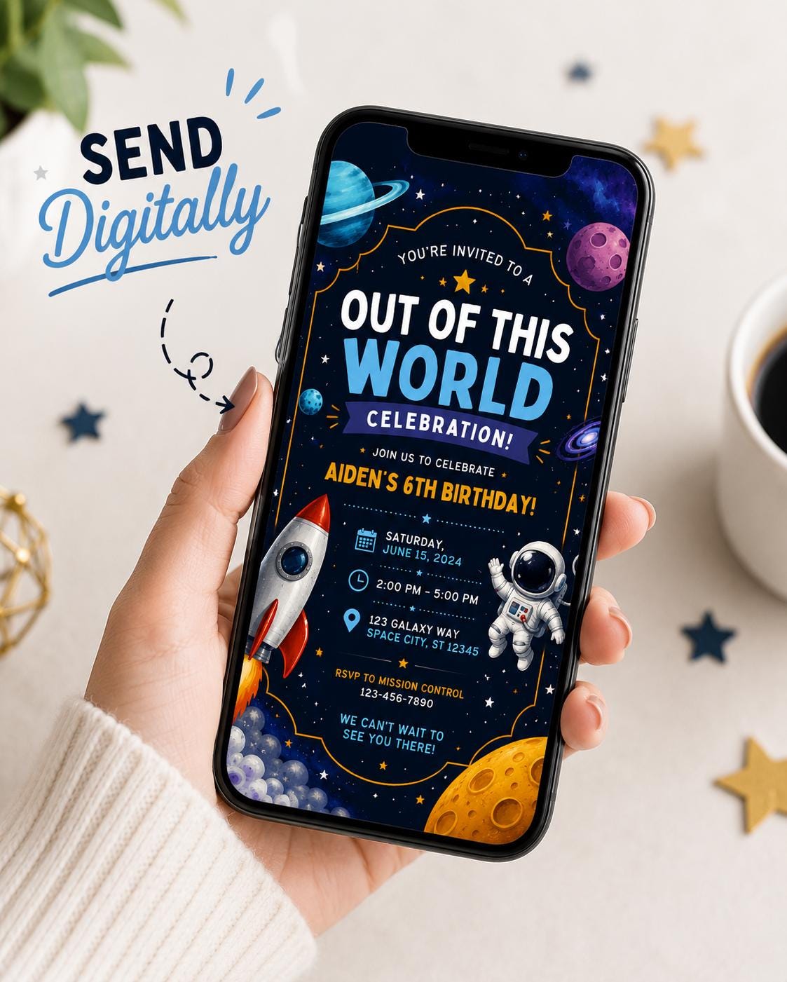Space Birthday Invitation, Editable Canva Template, Rocket Astronaut Party Invite (5x7 Digital Download)