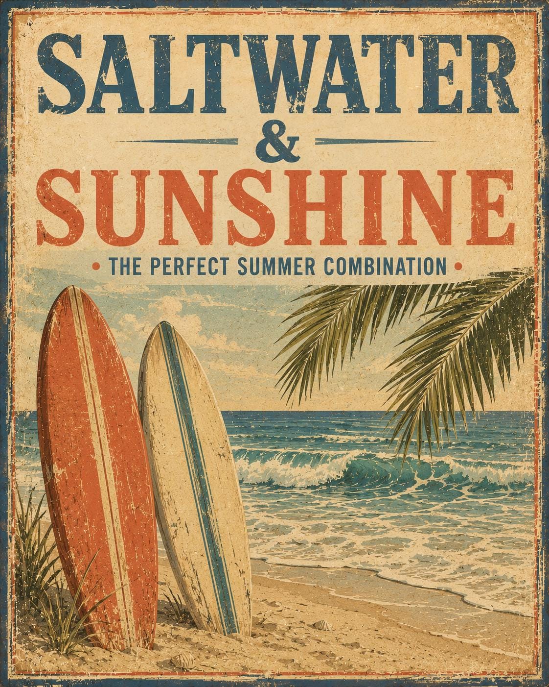 Set of 6 Vintage Beach Posters, Coastal Retro Summer Wall Art (Instant Download)