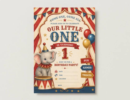 Circus 1st Birthday Invitation Template | Vintage Carnival Party Invite (Digital Download)