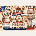 Vintage Circus First Birthday Invitation, Editable Canva Template (Digital Download)