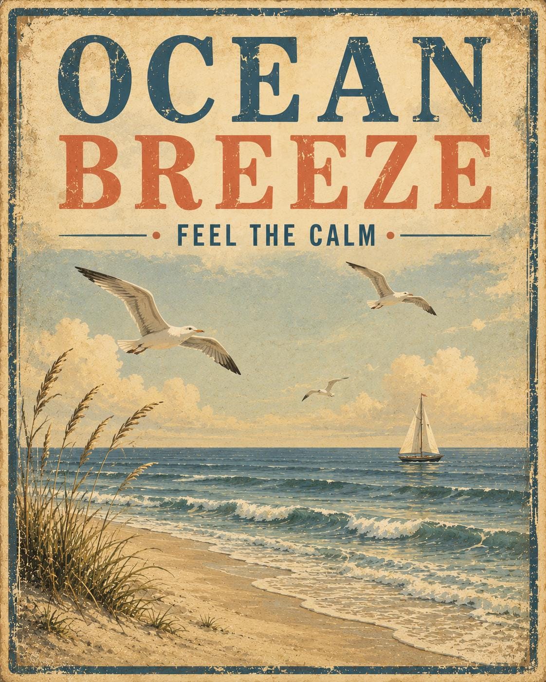 Set of 6 Vintage Beach Posters, Coastal Retro Summer Wall Art (Instant Download)
