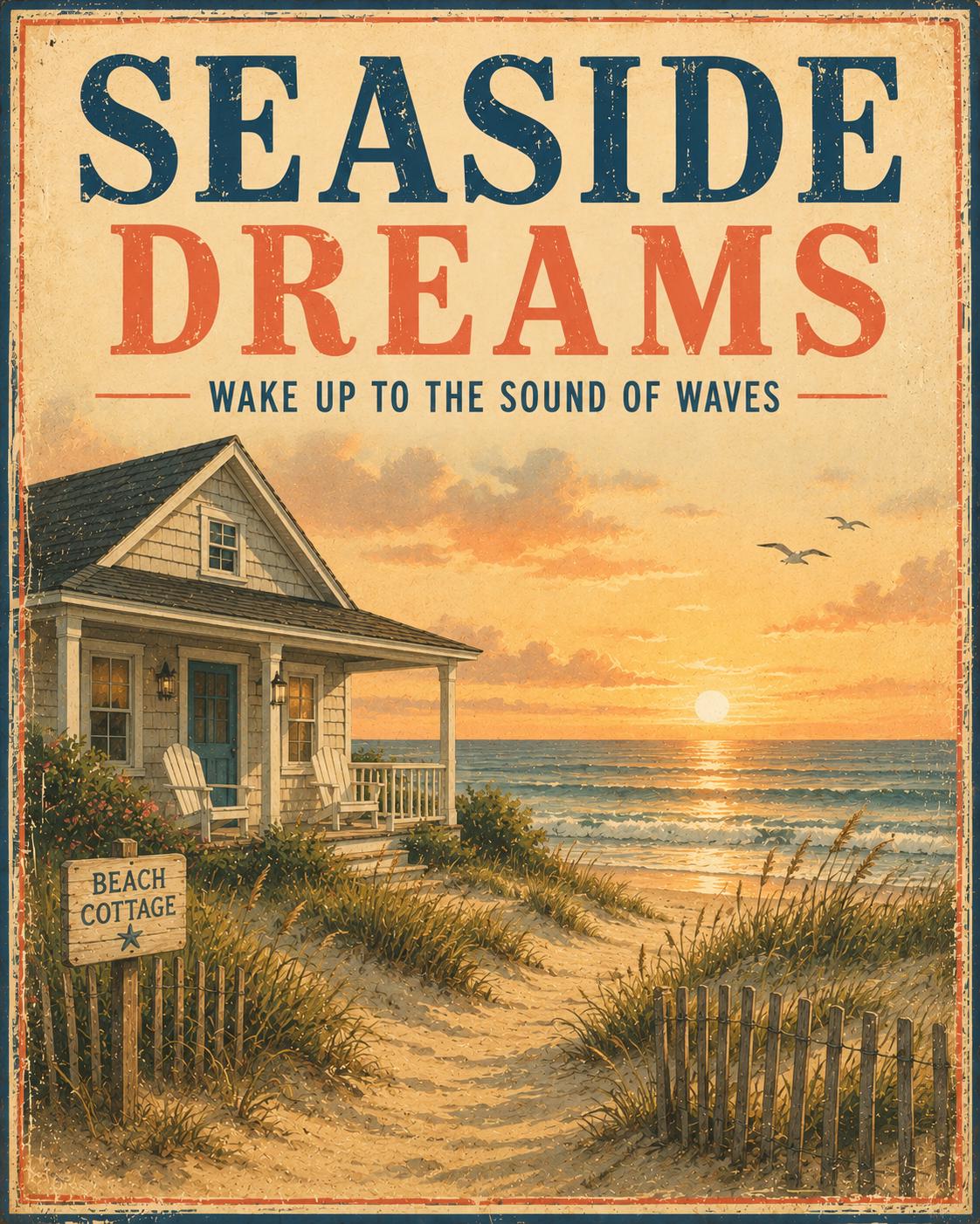 Set of 6 Vintage Beach Posters, Coastal Retro Summer Wall Art (Instant Download)