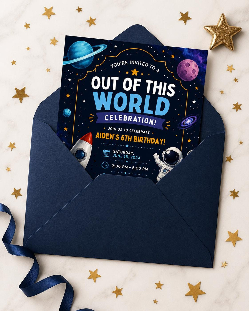 Space Birthday Invitation, Editable Canva Template, Rocket Astronaut Party Invite (5x7 Digital Download)