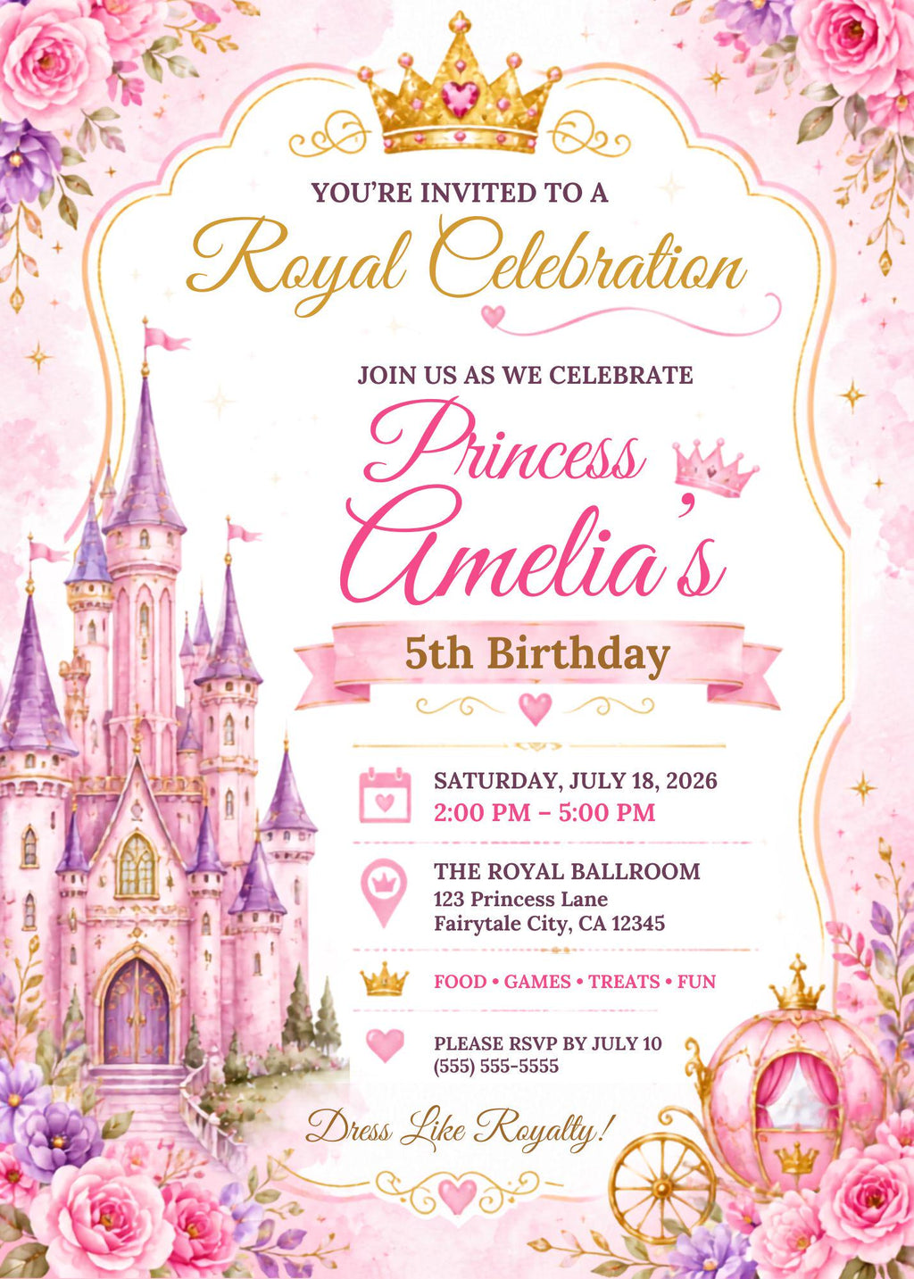 Princess Birthday Party Bundle | Editable Canva Templates (Digital Download)