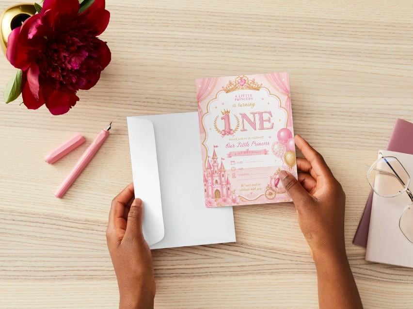 Princess 1st Birthday, Pink Princess, Editable Canva Digital Invite,