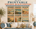 Set of 6 Vintage Beach Posters, Coastal Retro Summer Wall Art (Instant Download)